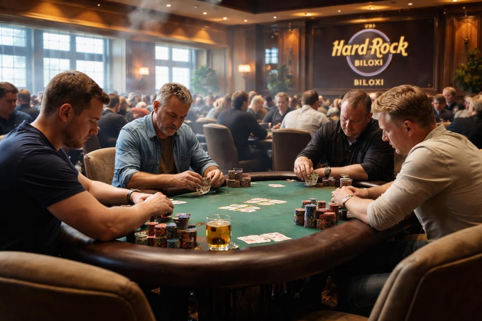 découvrez l'ambiance unique et les tables passionnantes de la salle de poker du hard rock casino biloxi, lieu incontournable pour les amateurs de poker et de divertissement.